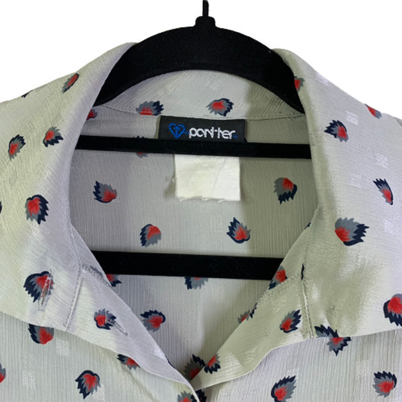 PANTHER Vintage Grey & Red Printed Button Down Blouse - Picture 4 of 13